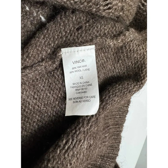 Vince Women’s Yak Hair & Wool Drop Needle Open Front Brown Cardigan Sweater XS - Picture 7 of 8